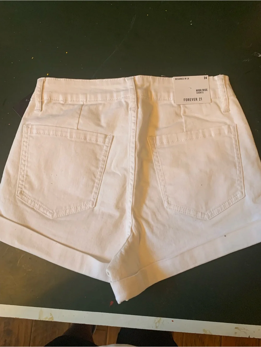 Forever 21 White High-Waist Cuffed Denim Shorts
